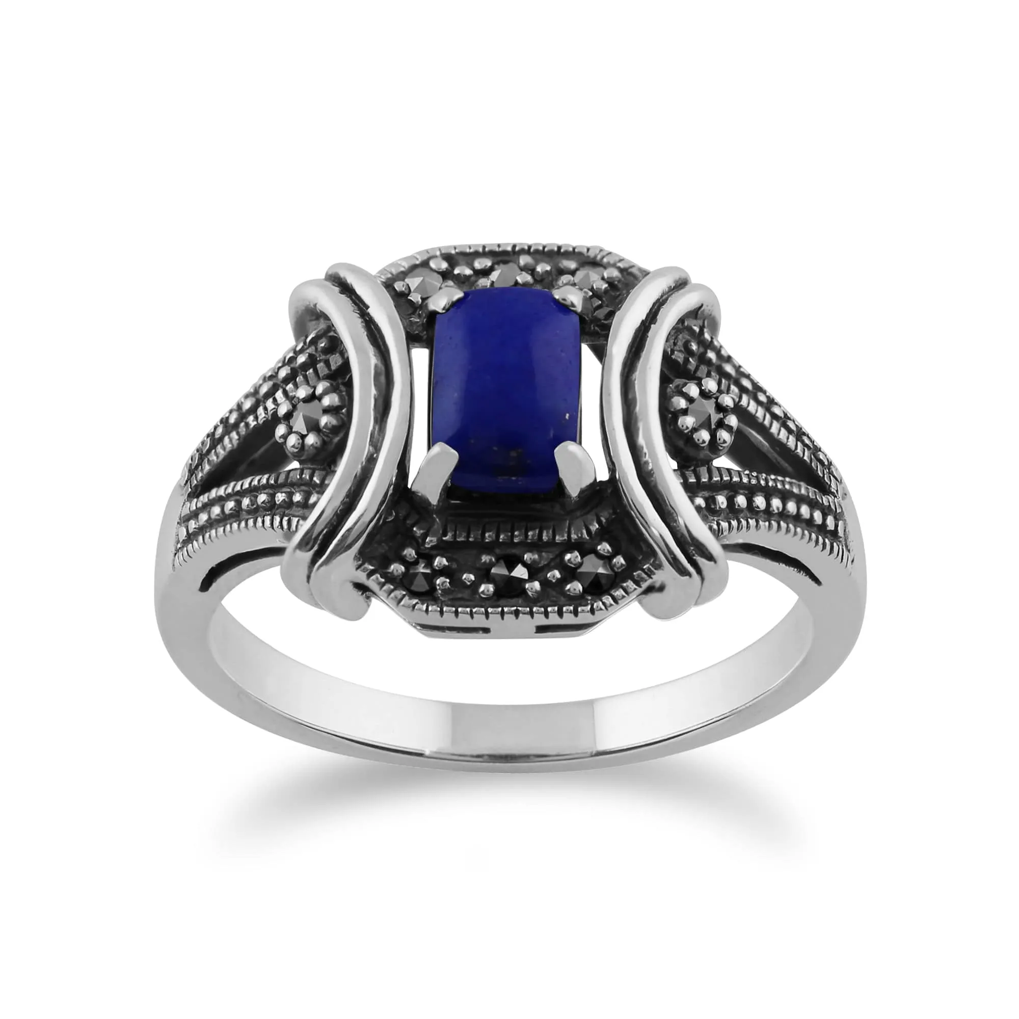 Gemondo 925 Sterling Silver 0.52ct Lapis Lazuli & Marcasite Art Deco Ring sold by Gemondo Jewellery