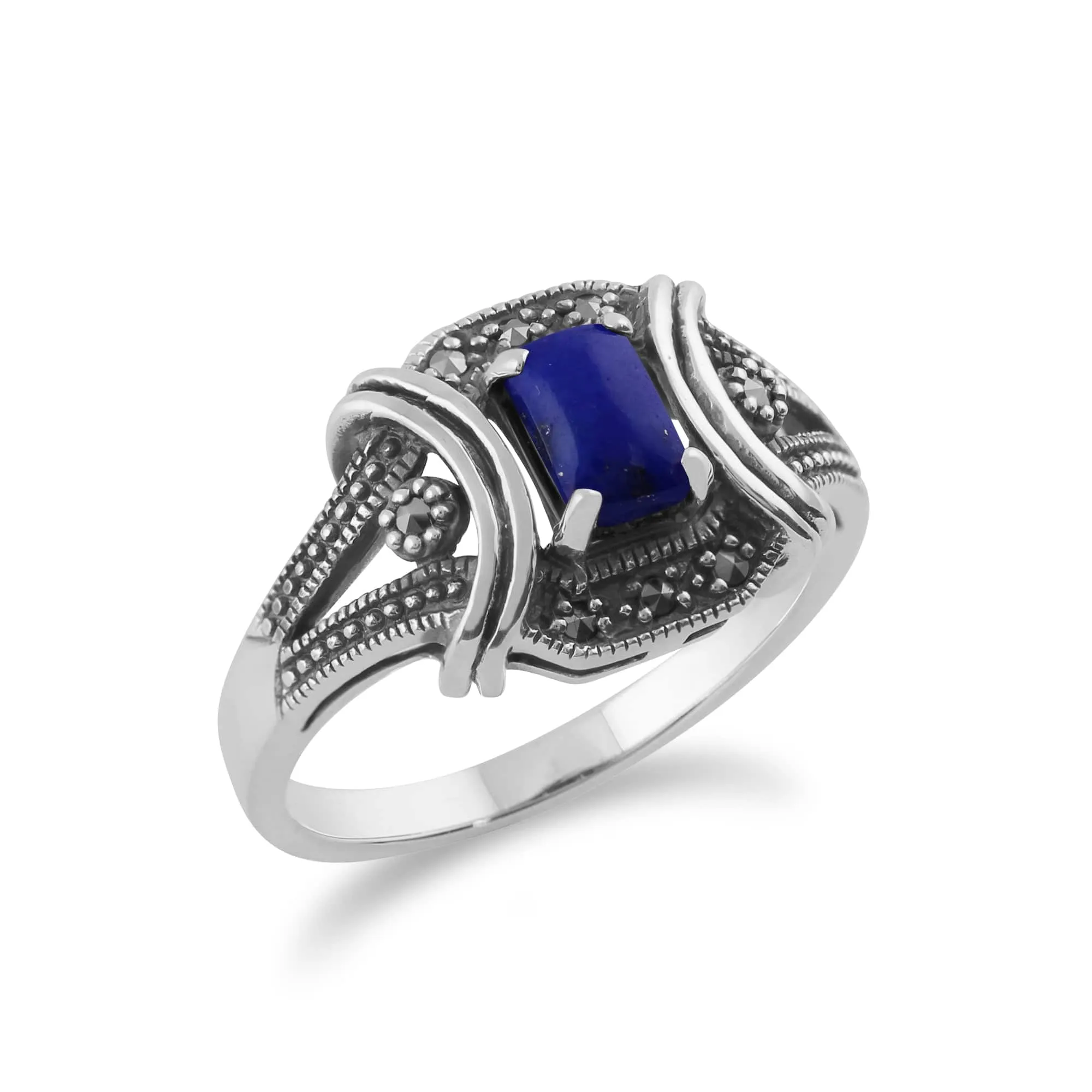 Gemondo 925 Sterling Silver 0.52ct Lapis Lazuli & Marcasite Art Deco Ring sold by Gemondo Jewellery product image thumbnail 2