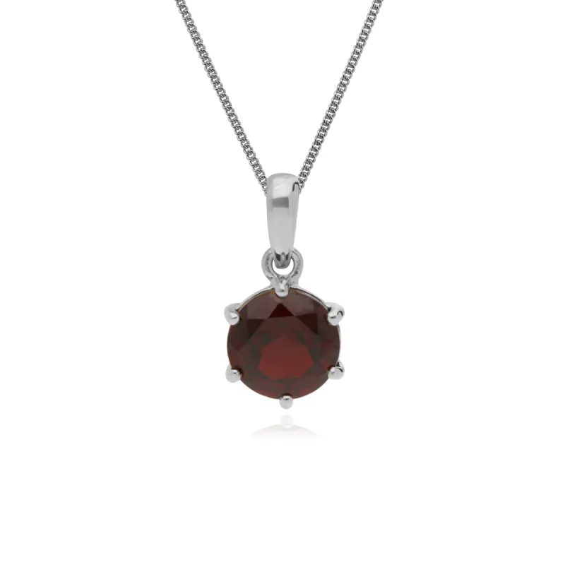 Classic Round Cut Garnet 6 Claw Pendant in 925 Sterling Silver sold by Gemondo Jewellery