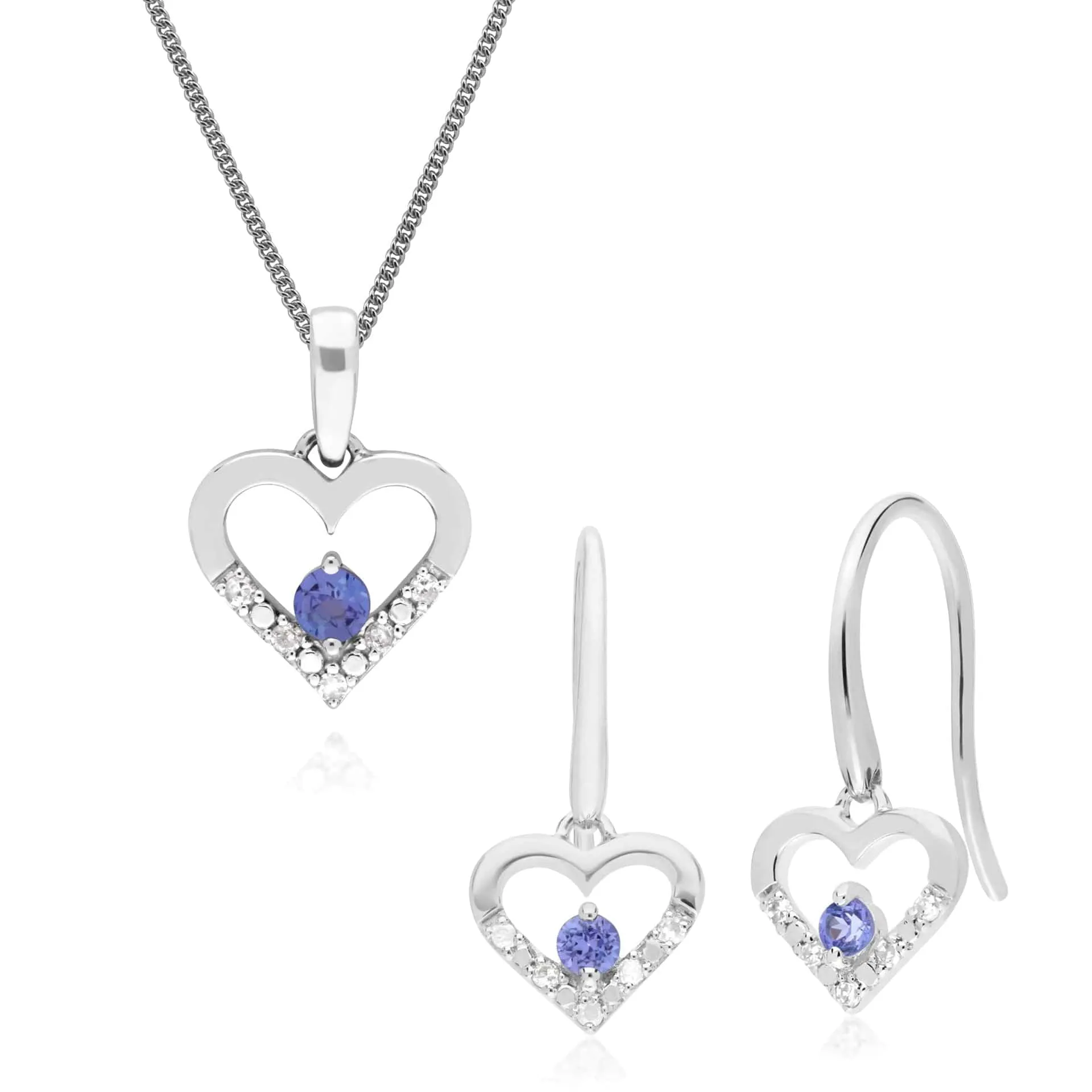 Classic Round Tanzanite & Diamond Heart Drop Earrings & Pendant Set in 9ct White Gold sold by Gemondo Jewellery