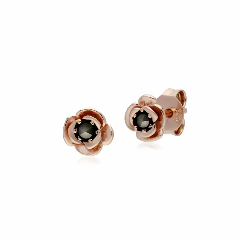 Rose Gold Plated Round Marcasite Floral Stud Earrings in 925 Sterling Silver sold by Gemondo Jewellery