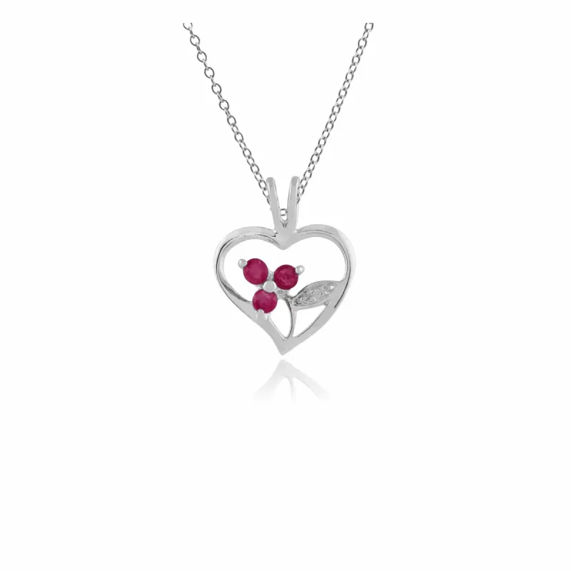 Floral Round Ruby Pendant in 925 Sterling Silver sold by Gemondo Jewellery