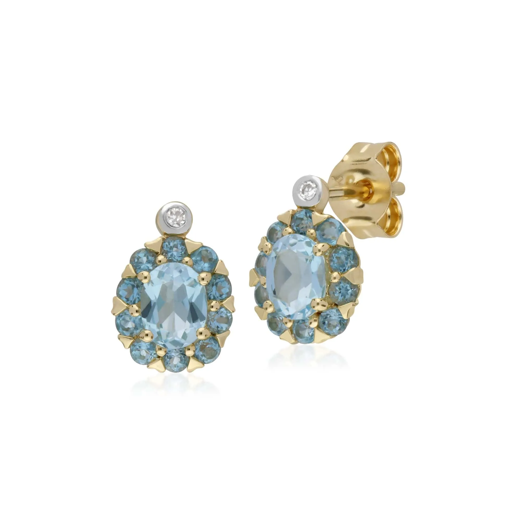Gemondo 9ct Yellow Gold Blue Topaz & Diamond Oval Cluster Stud Earrings sold by Gemondo Jewellery