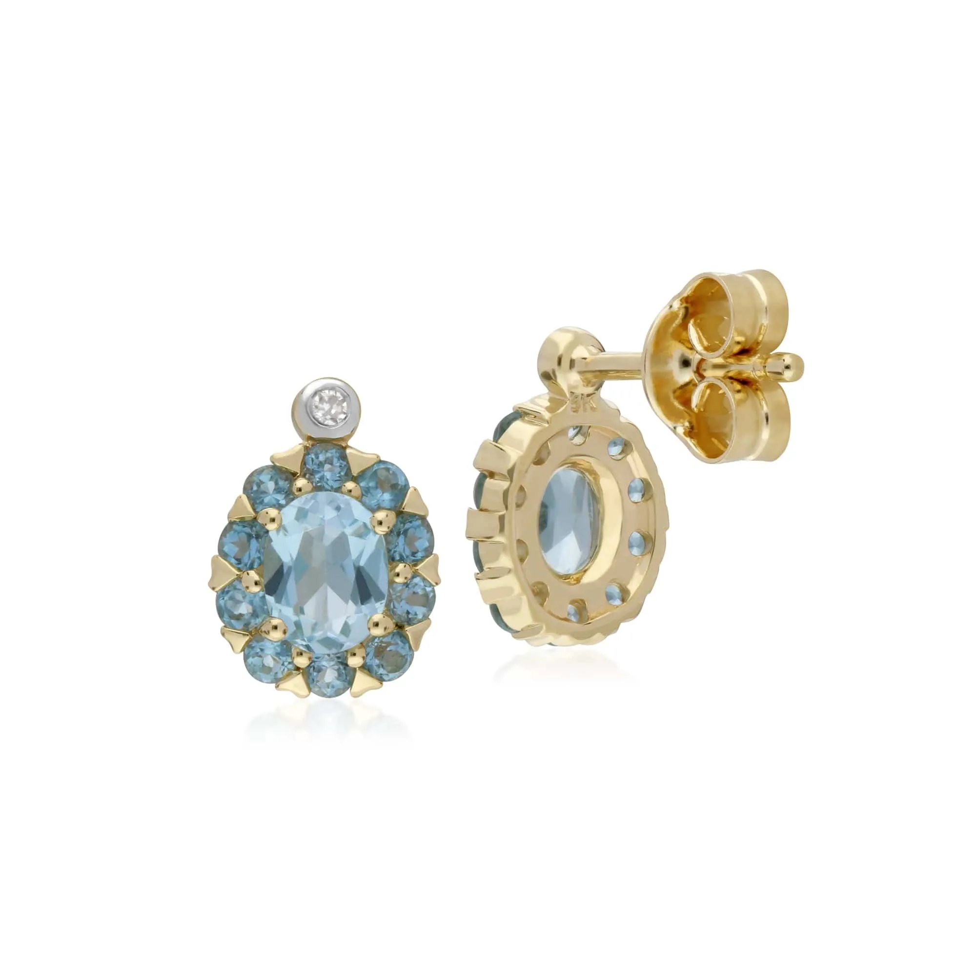 Gemondo 9ct Yellow Gold Blue Topaz & Diamond Oval Cluster Stud Earrings sold by Gemondo Jewellery product image thumbnail 2