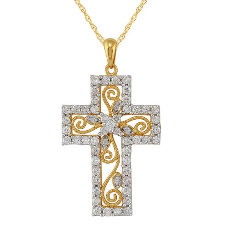 18ct Yellow Gold 0.90ct Full Cut Diamond Cross Pendant on Chain sold by Gemondo Jewellery