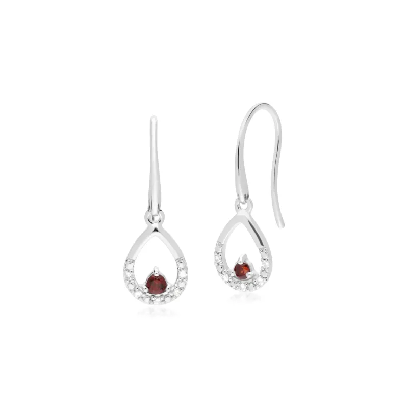 Gemondo 9ct White Gold Single Garnet & Diamond Pear Drop Earrings sold by Gemondo Jewellery