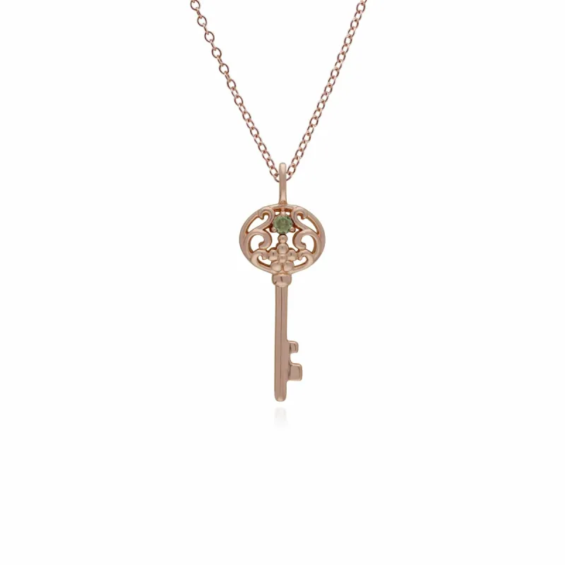 Gemondo Rose Gold Plated Sterling Silver Peridot Big Key Charm sold by Gemondo Jewellery