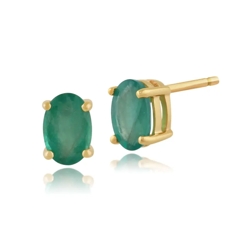 Classic Oval Emerald Stud Earrings in 9ct Yellow Gold 6x4mm sold by Gemondo Jewellery