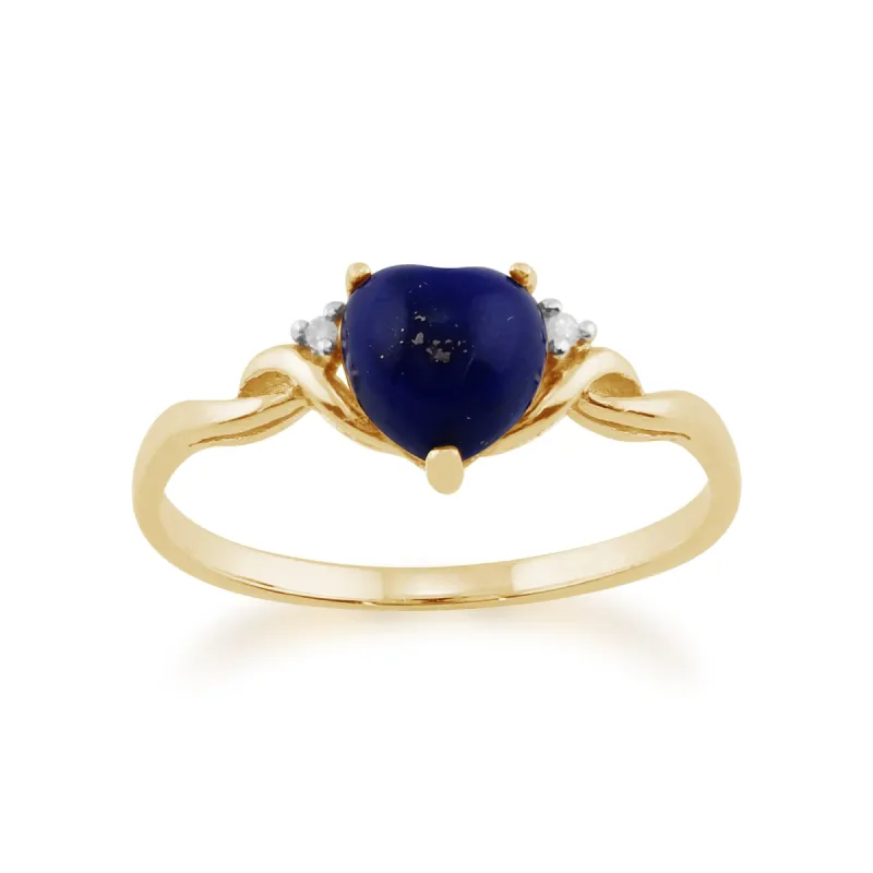 Classic Lapis Lazuli & Diamond Heart Ring in 9ct Yellow Gold sold by Gemondo Jewellery