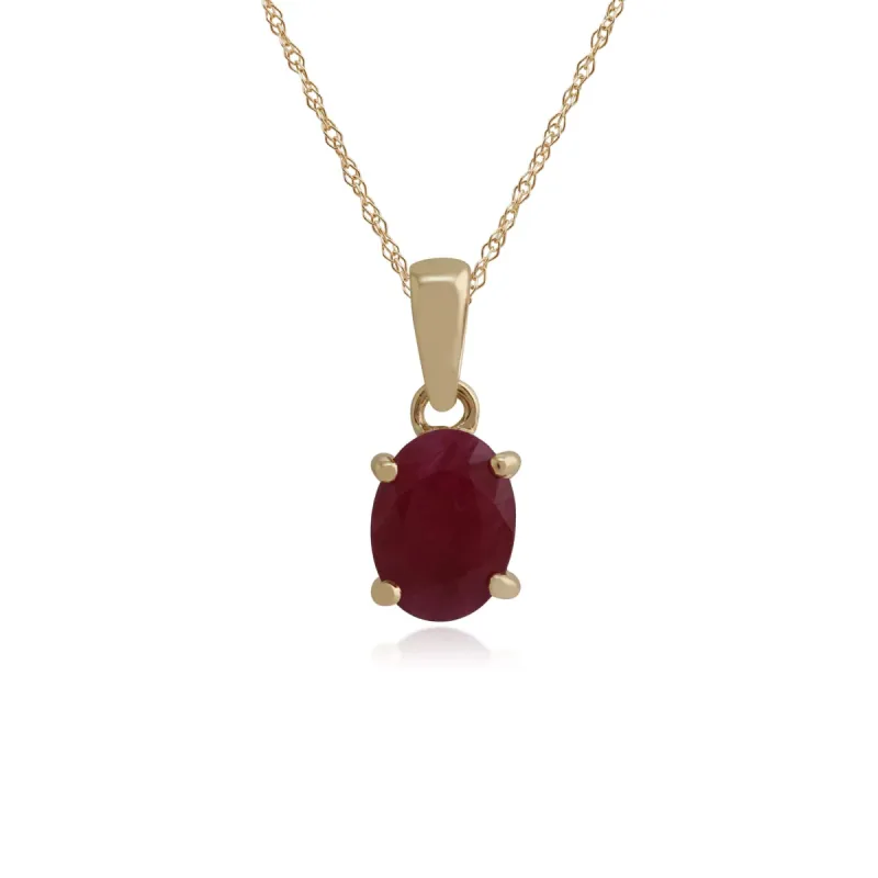 Classic Oval Ruby Claw Set Single Stone Pendant in 9ct Yellow Gold sold by Gemondo Jewellery