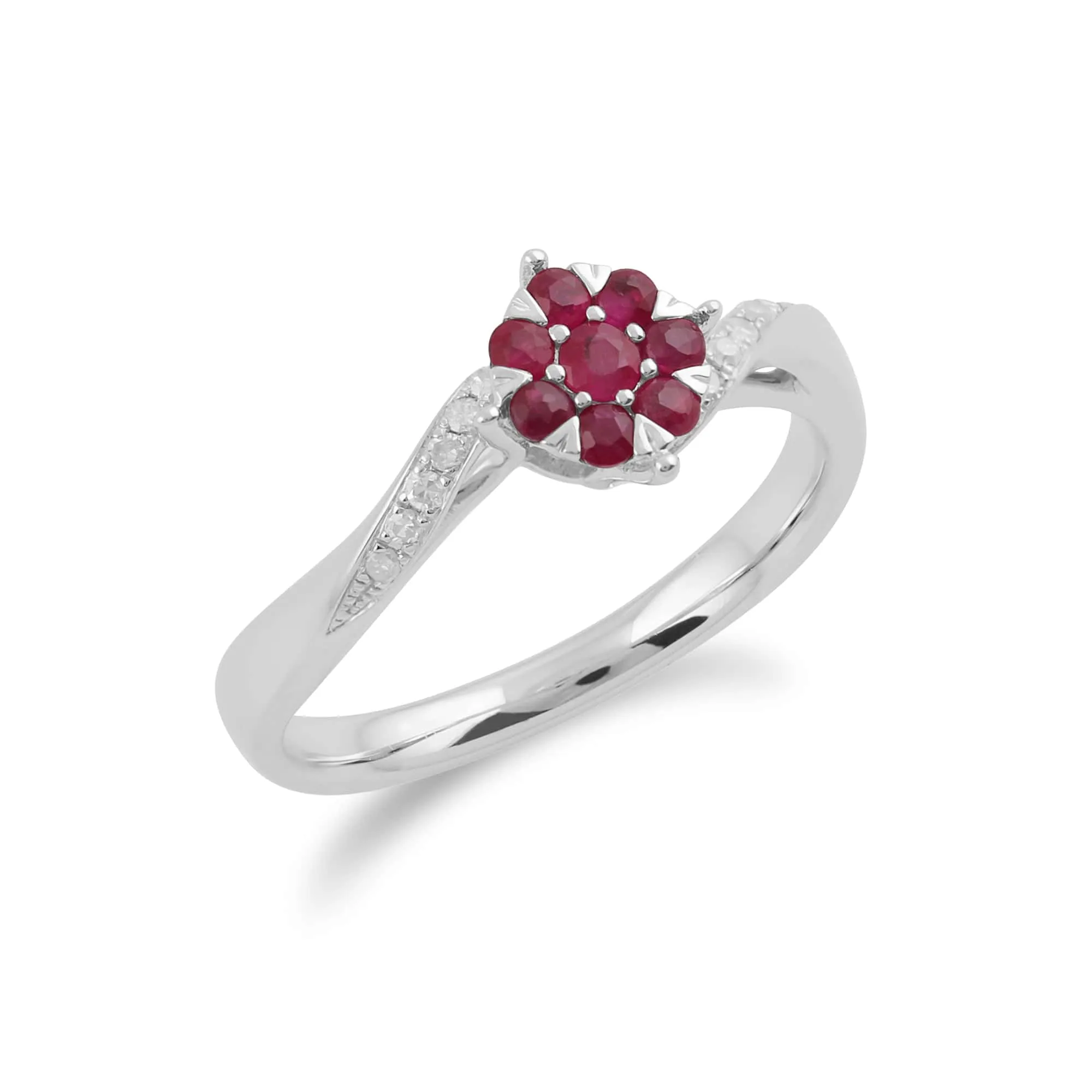 Gemondo 9ct White Gold 0.32ct Ruby & Diamond Floral Ring sold by Gemondo Jewellery product image thumbnail 2