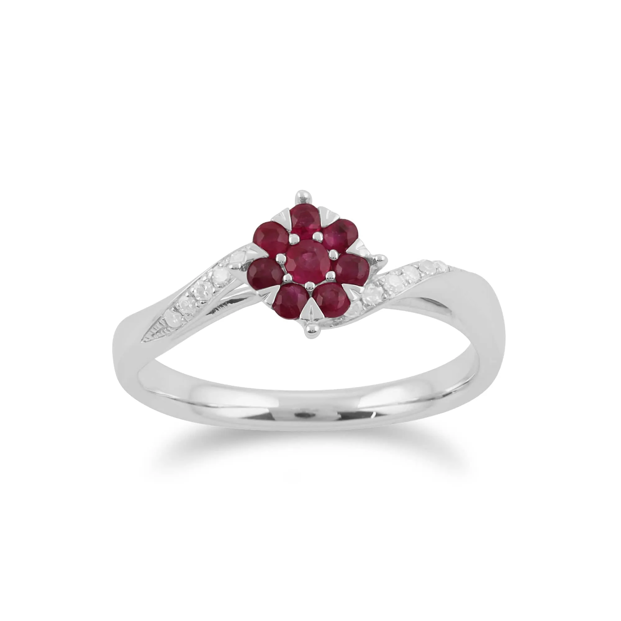 Gemondo 9ct White Gold 0.32ct Ruby & Diamond Floral Ring sold by Gemondo Jewellery