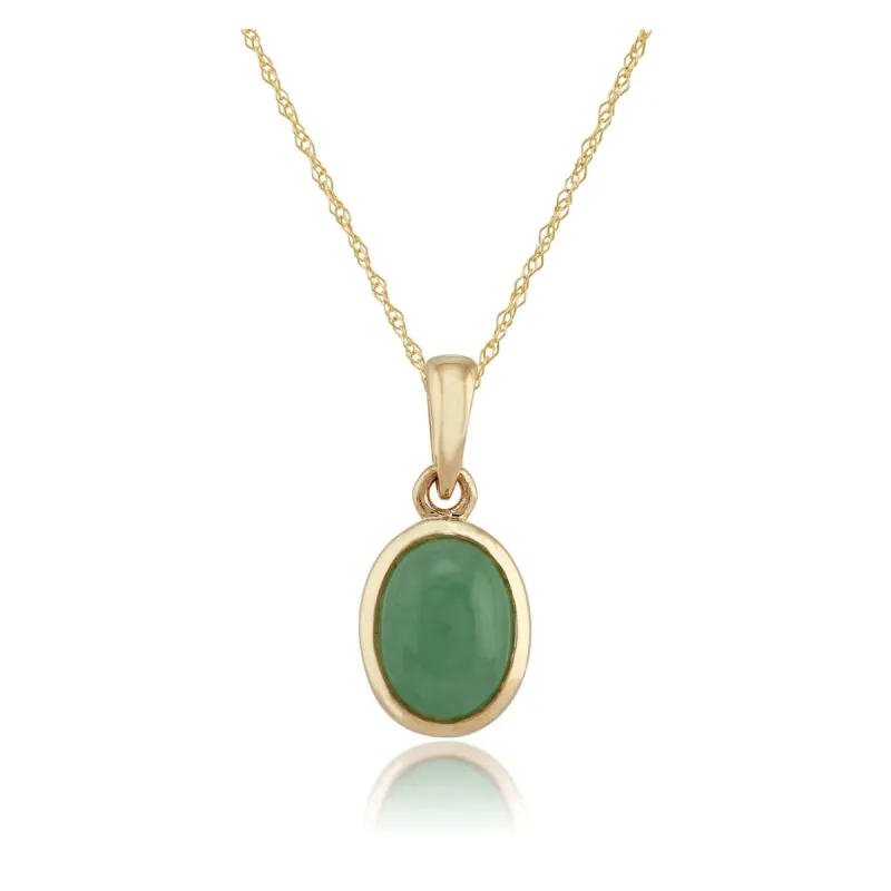 Classic Dyed Green Jade Cabochon Pendant inĀ 9ct Yellow Gold sold by Gemondo Jewellery