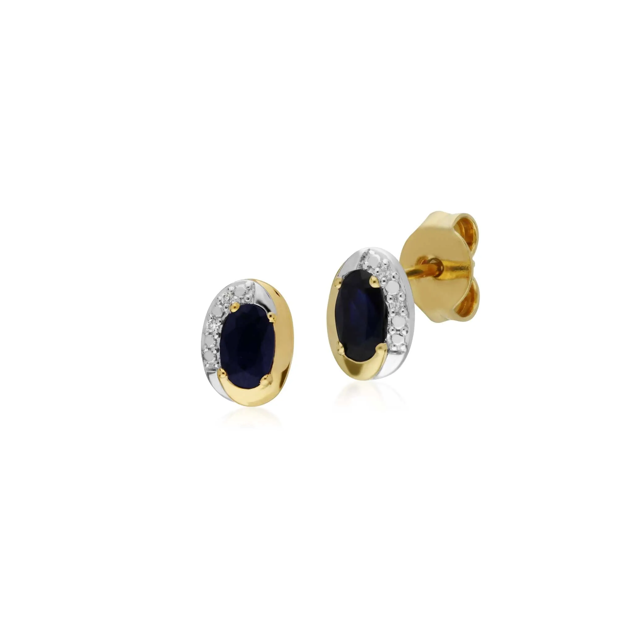 Classic Oval Sapphire & Diamond Stud Earrings in Two Tone 9ct Yellow Gold sold by Gemondo Jewellery