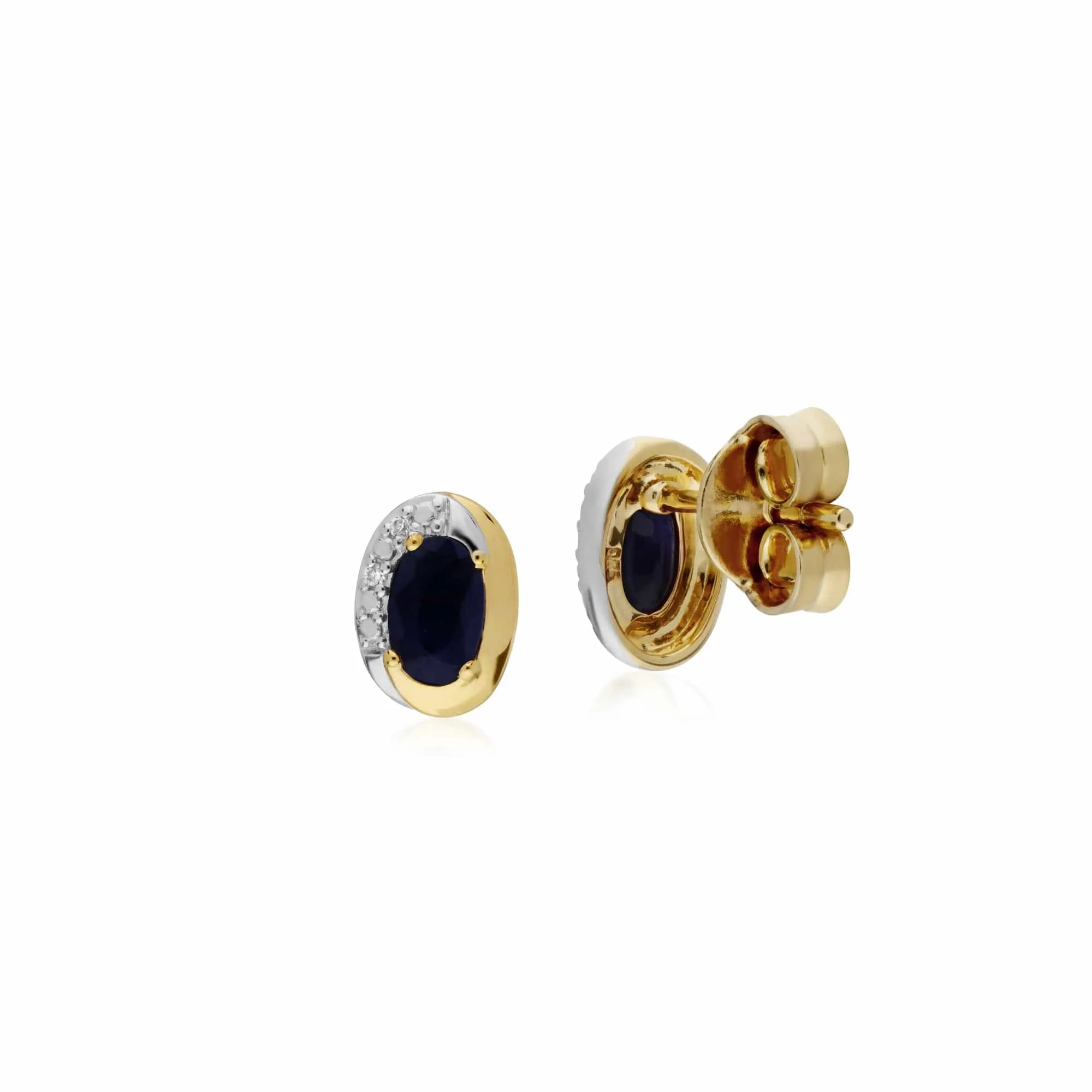 Classic Oval Sapphire & Diamond Stud Earrings in Two Tone 9ct Yellow Gold sold by Gemondo Jewellery product image thumbnail 2
