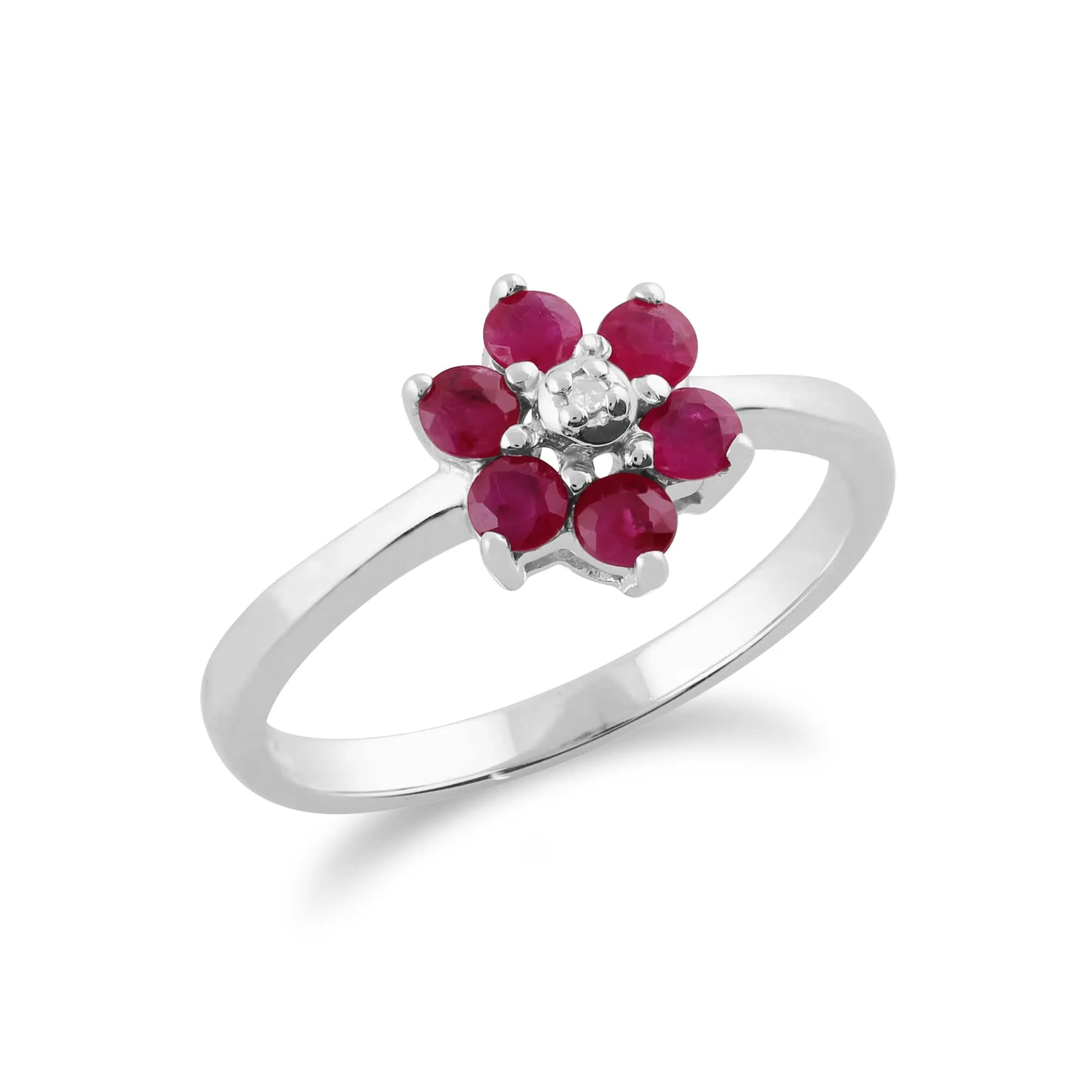 Floral Round Ruby & Diamond Cluster Ring in 9ct White Gold sold by Gemondo Jewellery product image thumbnail 2