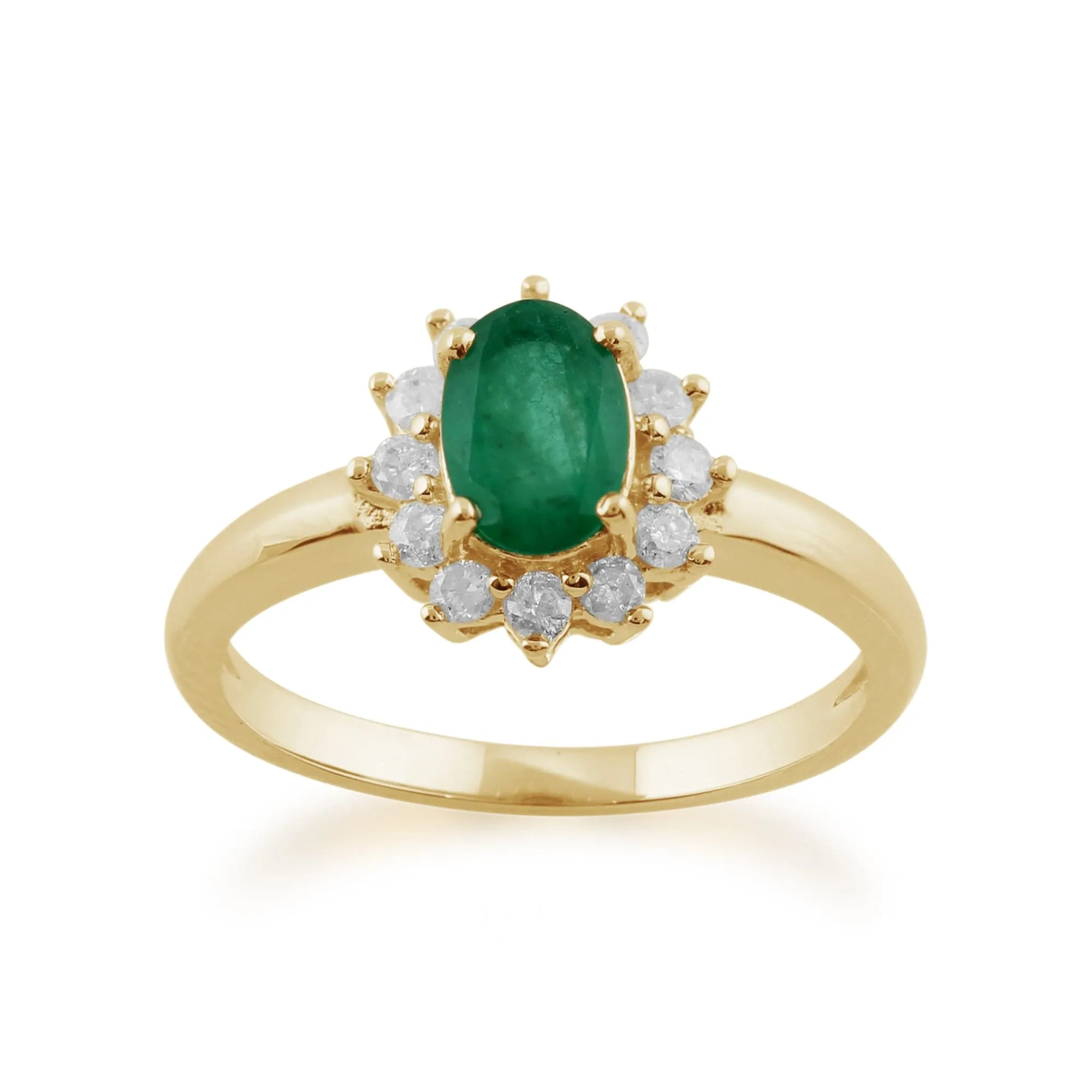 Classic Oval Emerald & Diamond Halo Cluster Pendant & Ring Set in 9ct Yellow Gold sold by Gemondo Jewellery product image thumbnail 3