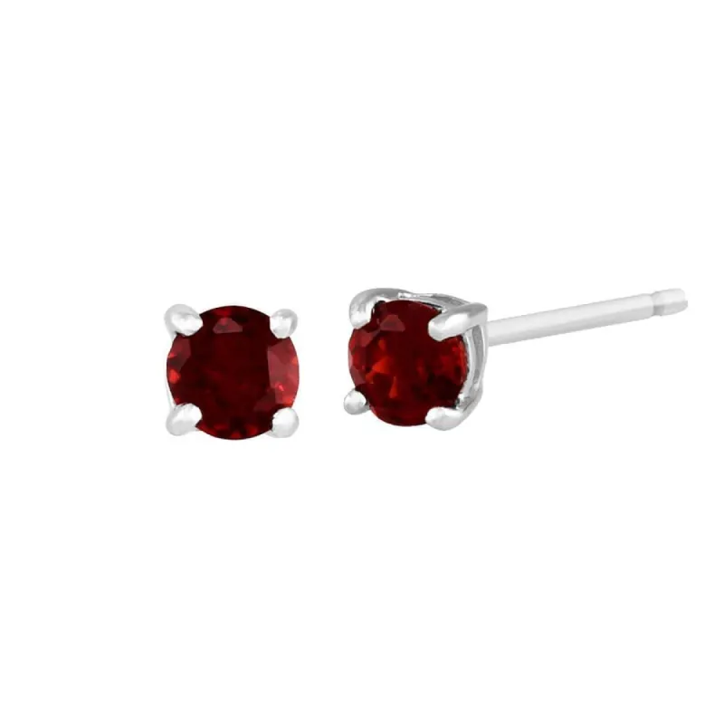 Classic Round Garnet Stud Earrings in 9ct White Gold 3.5mm sold by Gemondo Jewellery