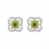Classic Round Peridot Stud Earrings with Detachable Diamond Floral Ear Jacket in 9ct Yellow Gold sold by Gemondo Jewellery