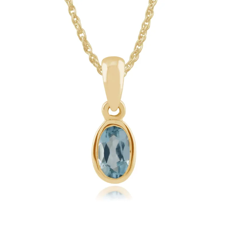 Classic Oval Blue Topaz Bezel Set Pendant in 9ct Yellow Gold sold by Gemondo Jewellery
