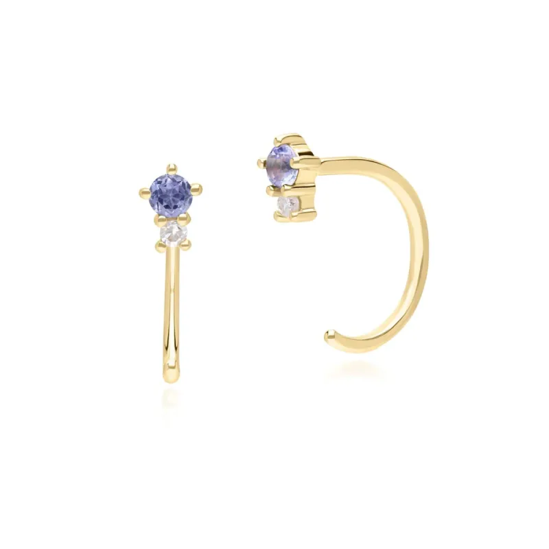 Modern Classic Tanzanite & Diamond Pull Through Hoop Earrings in 9ct Yellow Gold sold by Gemondo Jewellery
