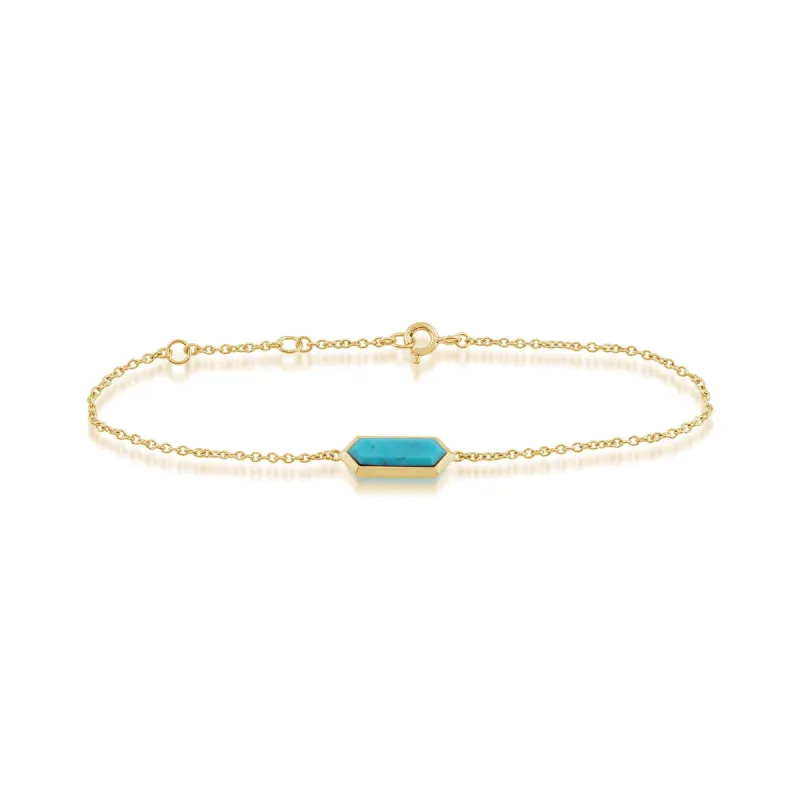 Geometric Hexagon Turquoise Prism Gold Plated Silver  Bracelet sold by Gemondo Jewellery