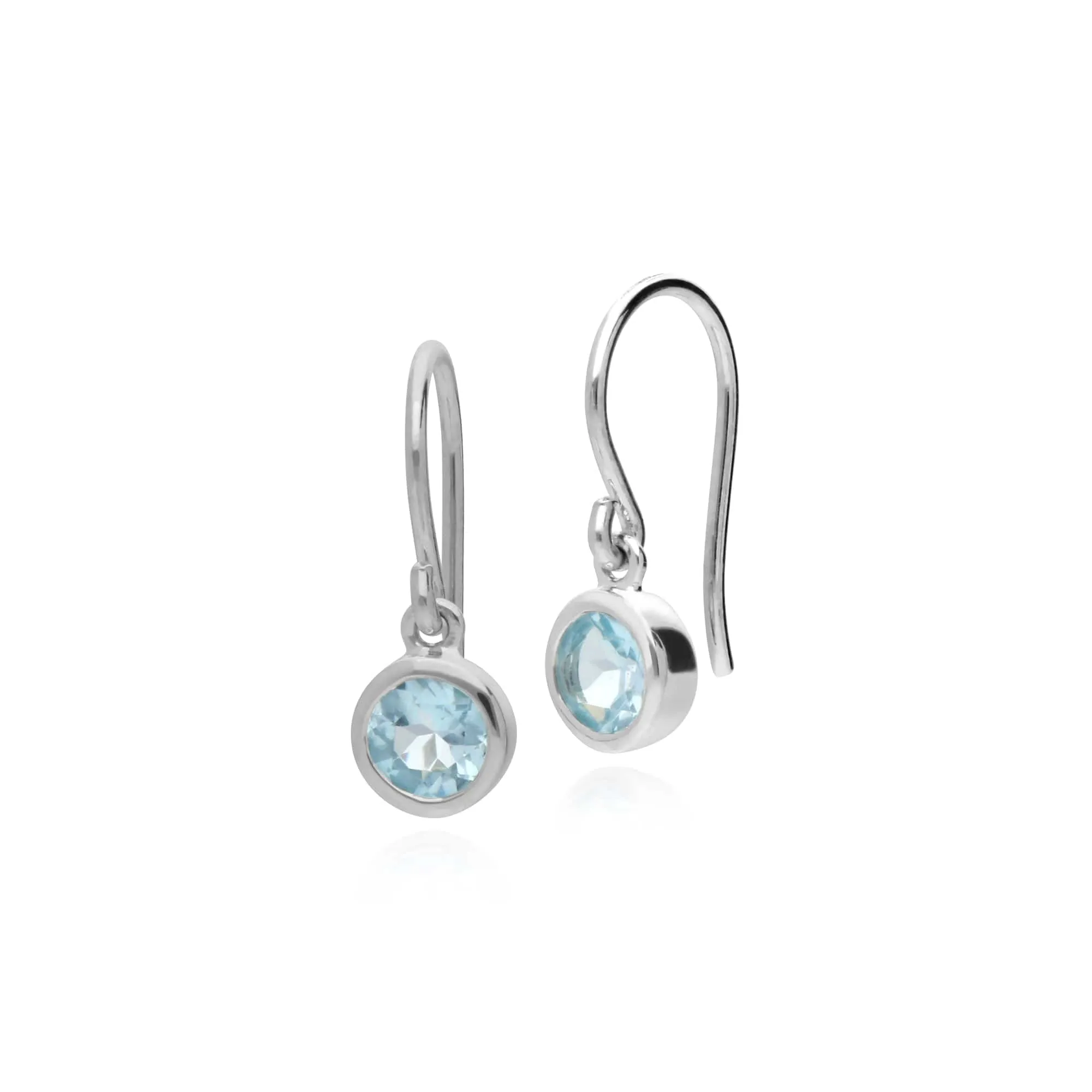 Essential Round Blue Topaz Bezel Set Drop Earrings in 925 Sterling Silver sold by Gemondo Jewellery