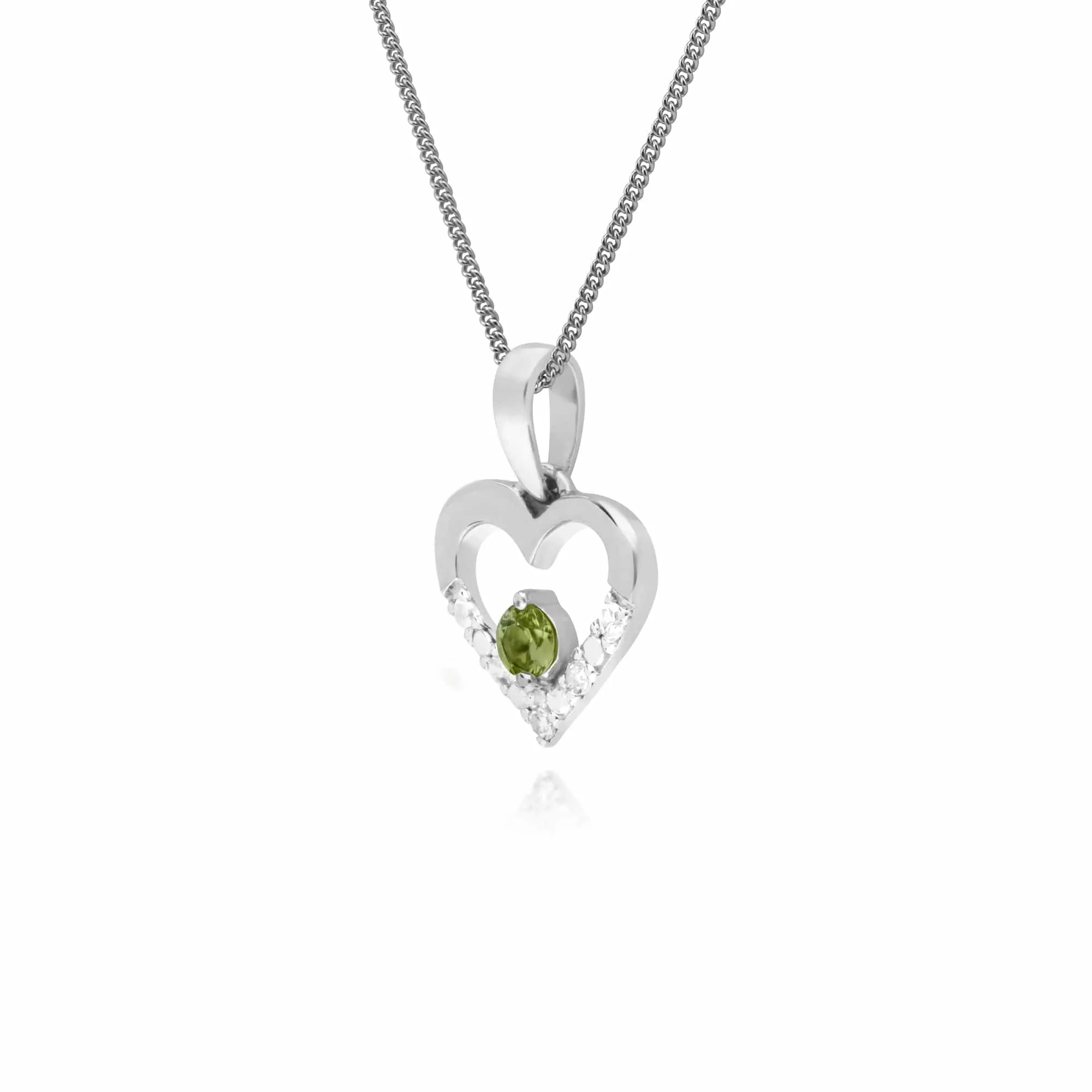 Classic Round Peridot & Diamond Love Heart Shaped Pendant in 9ct White Gold sold by Gemondo Jewellery product image thumbnail 2