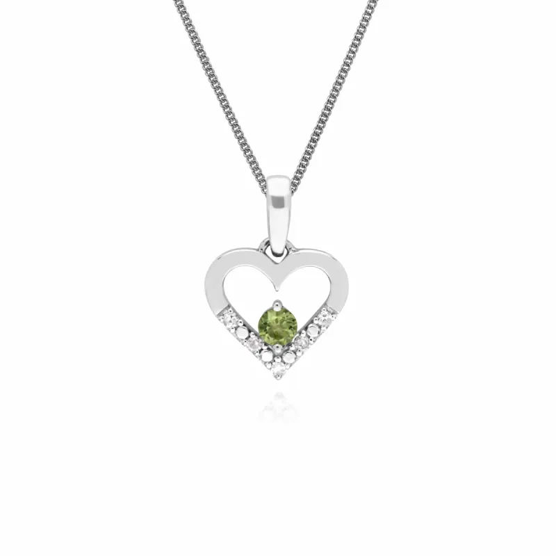 Classic Round Peridot & Diamond Love Heart Shaped Pendant in 9ct White Gold sold by Gemondo Jewellery