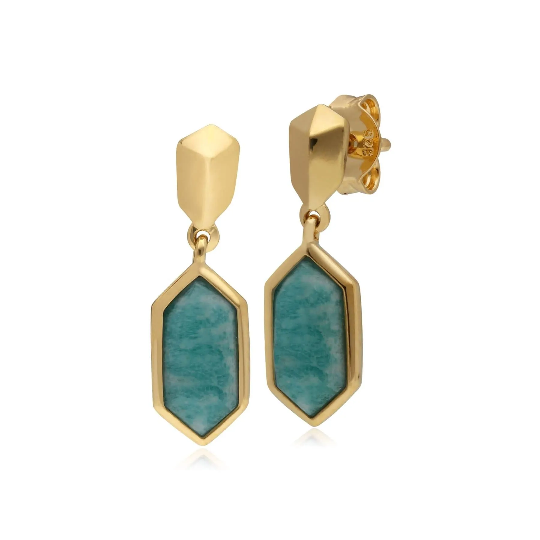 Micro Statement Amazonite Drop Earrings in Gold Plated Silver sold by Gemondo Jewellery
