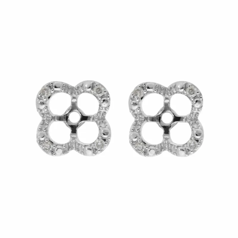 Floral Round Diamond Clover Shape Earrings Jacked in 9ct White Gold sold by Gemondo Jewellery
