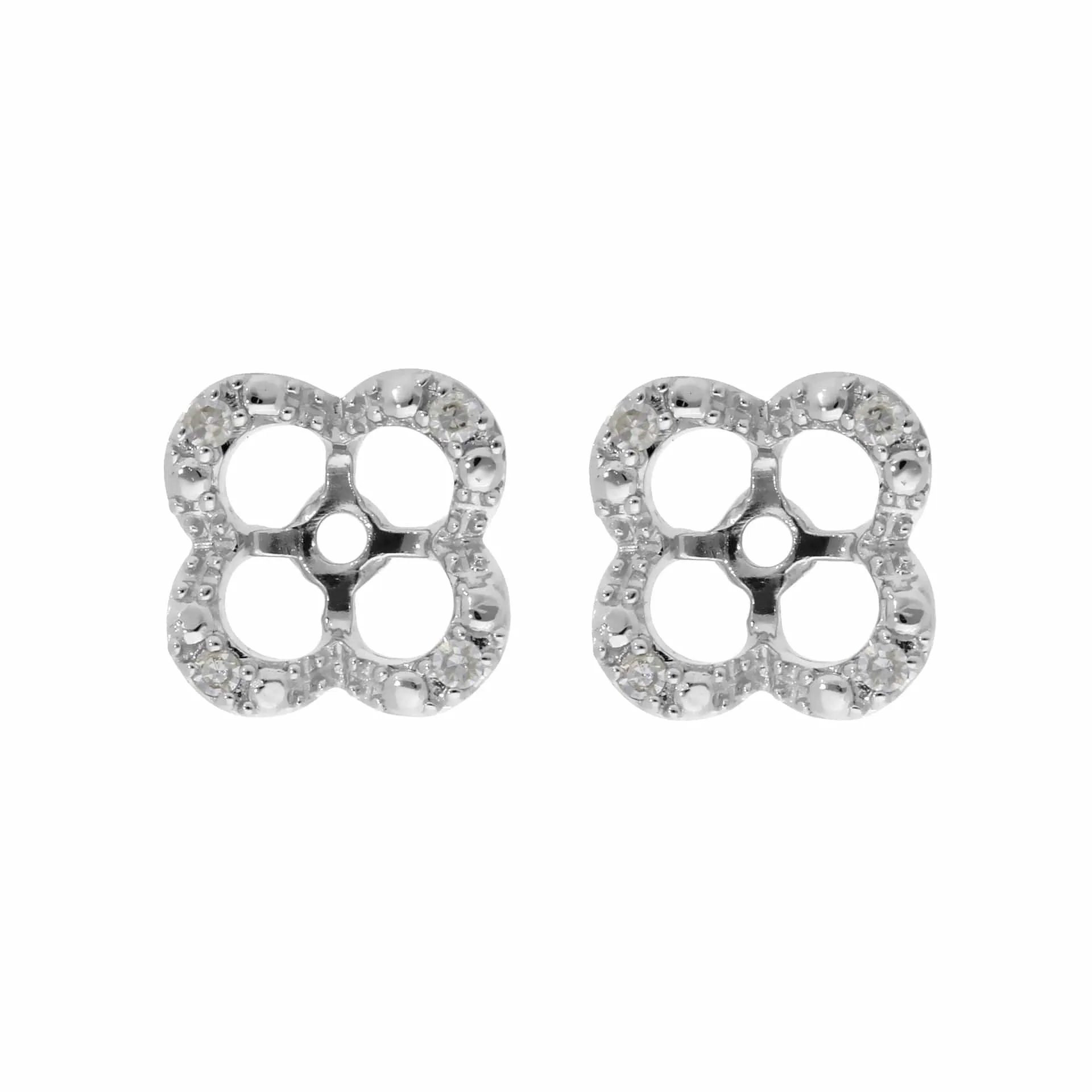 Floral Round Diamond Clover Shape Earrings Jacked in 9ct White Gold sold by Gemondo Jewellery