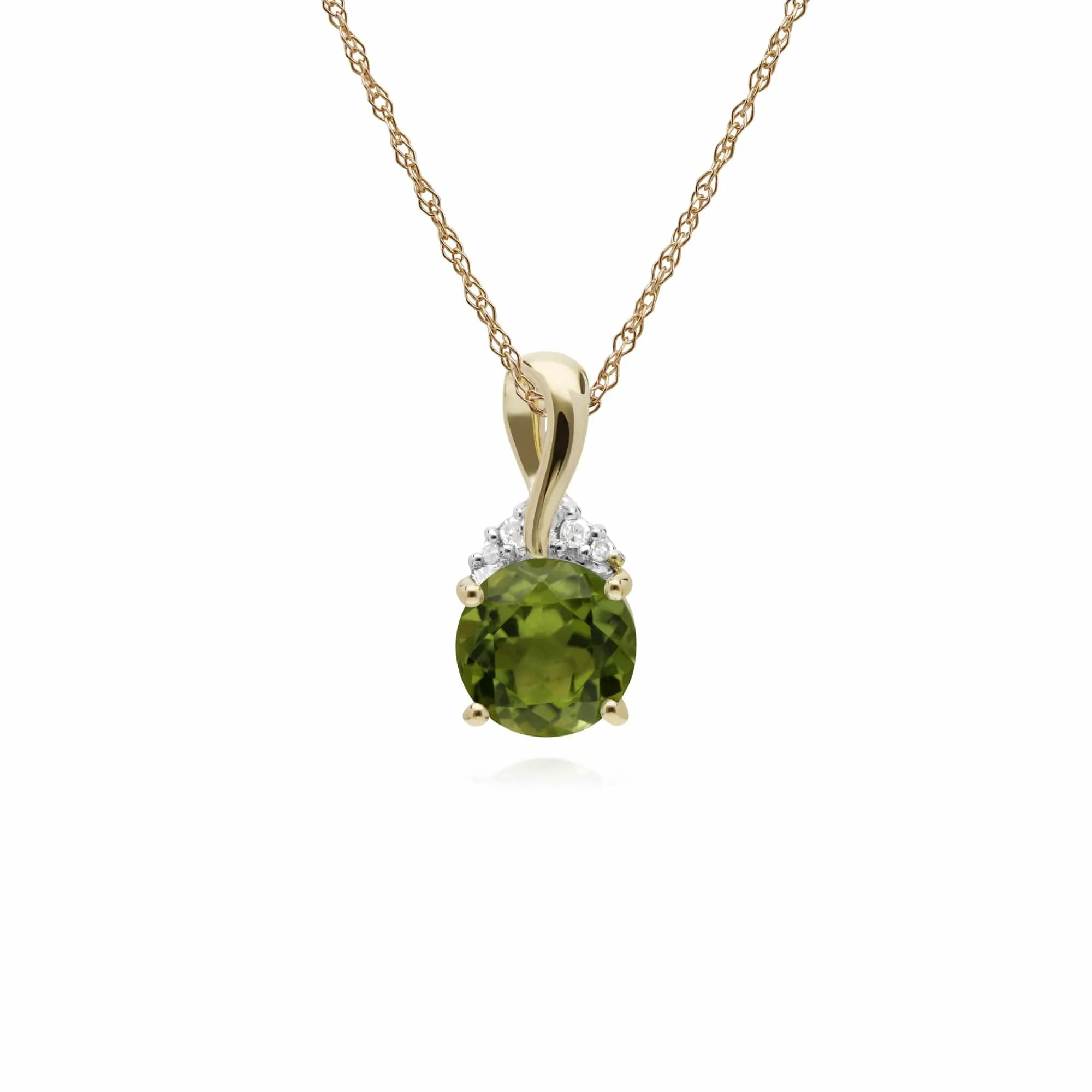 Gemondo 9ct Yellow Gold Round Peridot & Diamond Kiss Pendant on 45cm Chain sold by Gemondo Jewellery
