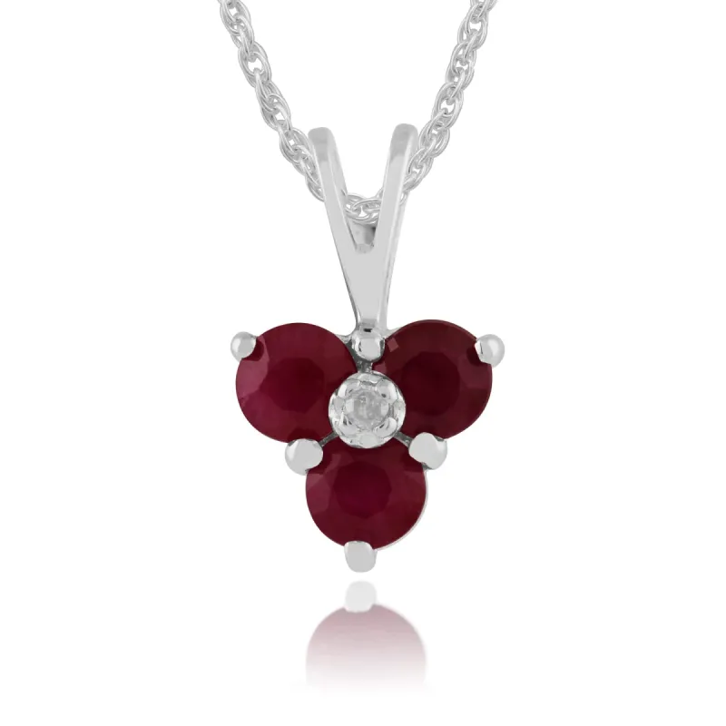 Classic Round Ruby & Diamond Cluster Pendant in 9ct White Gold sold by Gemondo Jewellery