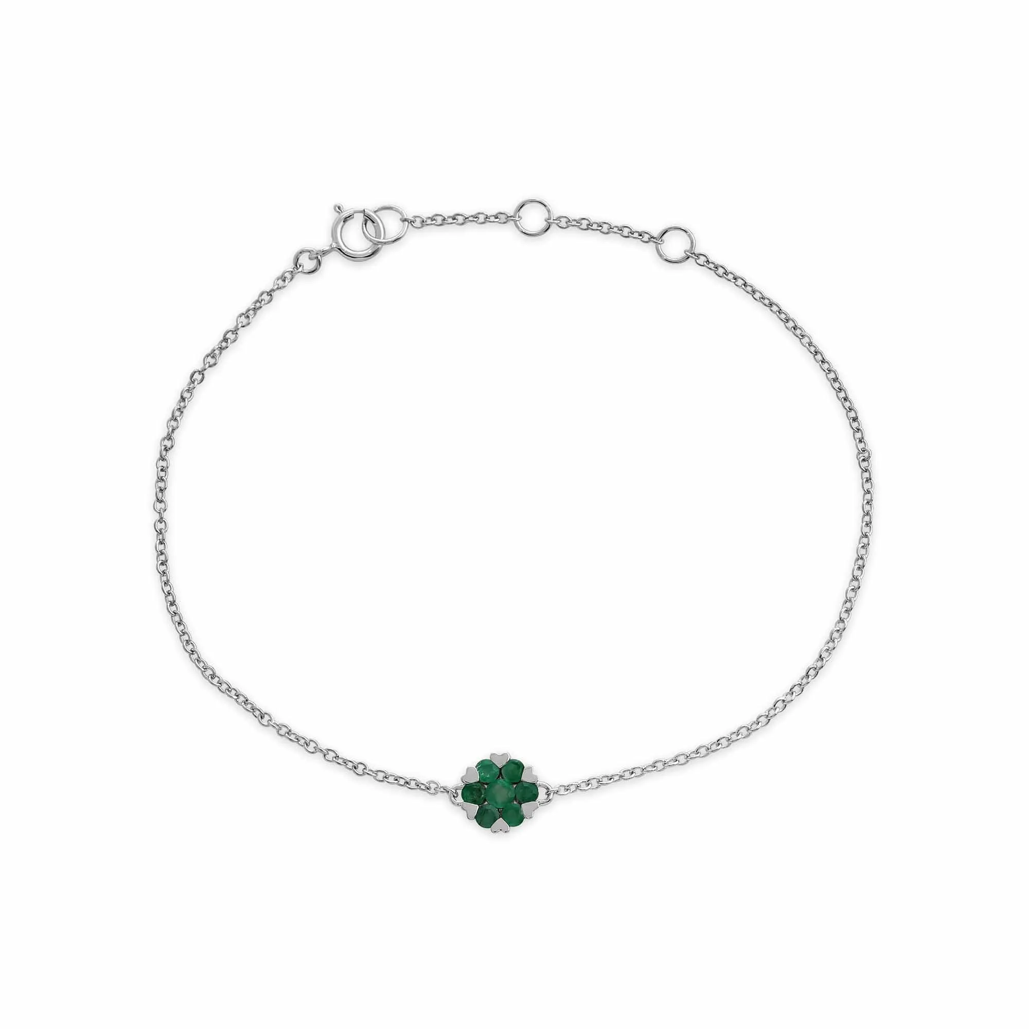 Floral Round Emerald Heart Claw Set Cluster Bracelet in 9ct White Gold sold by Gemondo Jewellery