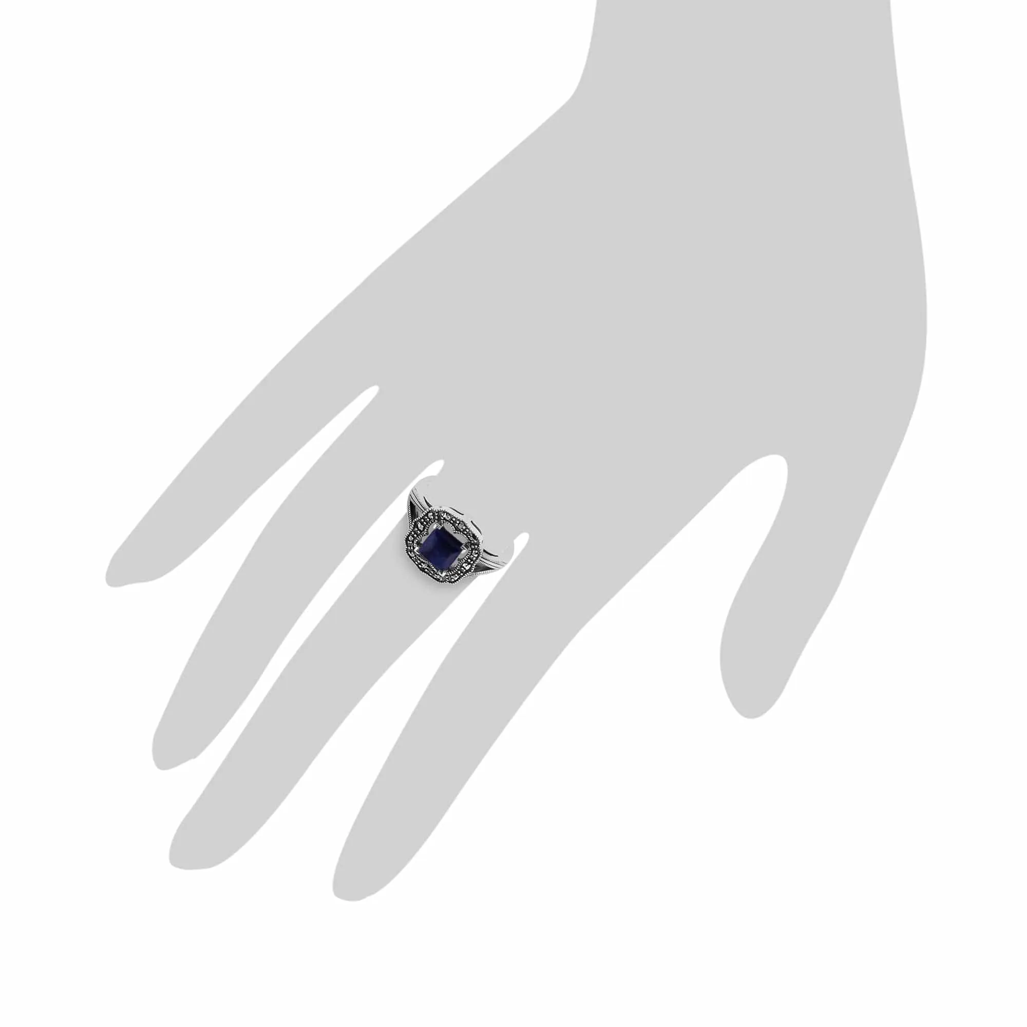 Gemondo 925 Sterling Silver 0.58ct Lapis Lazuli & Marcasite Art Deco Ring sold by Gemondo Jewellery product image thumbnail 3