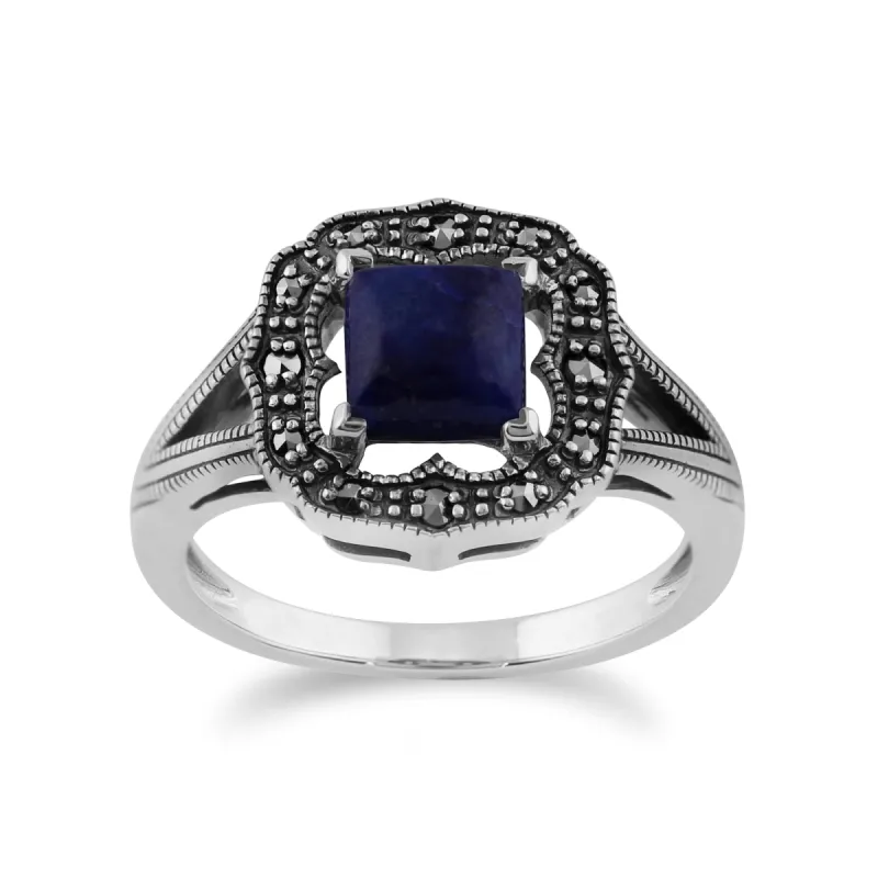 Gemondo 925 Sterling Silver 0.58ct Lapis Lazuli & Marcasite Art Deco Ring sold by Gemondo Jewellery