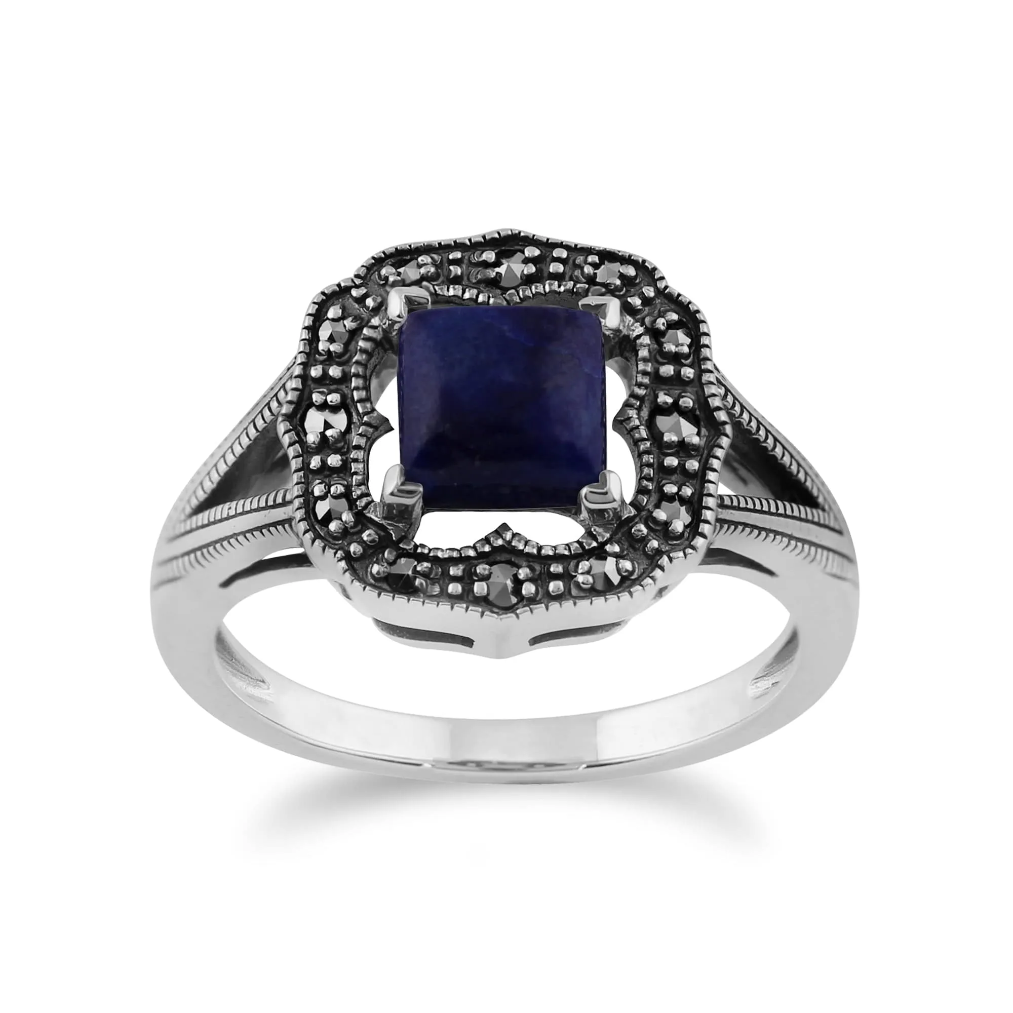 Gemondo 925 Sterling Silver 0.58ct Lapis Lazuli & Marcasite Art Deco Ring sold by Gemondo Jewellery