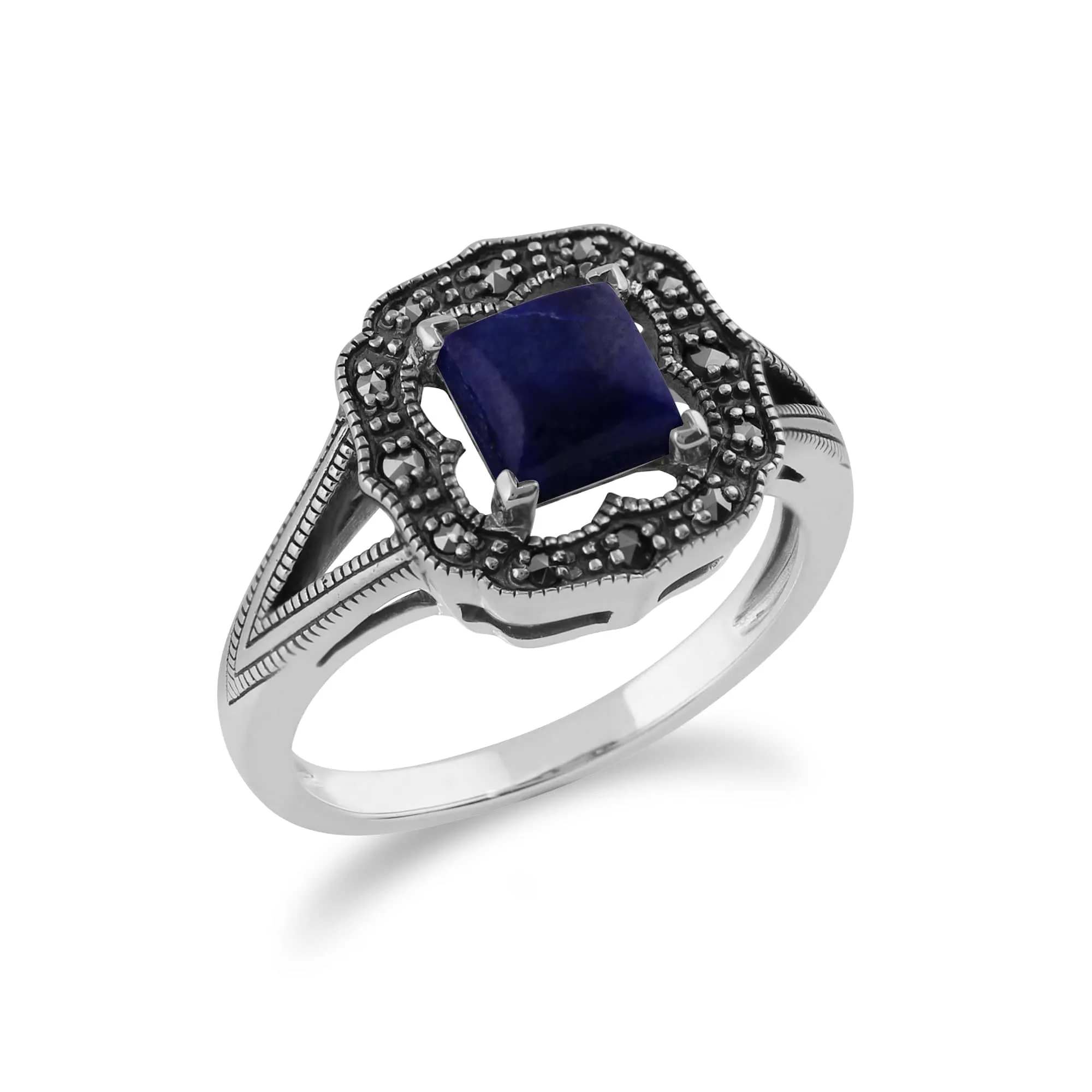 Gemondo 925 Sterling Silver 0.58ct Lapis Lazuli & Marcasite Art Deco Ring sold by Gemondo Jewellery product image thumbnail 2