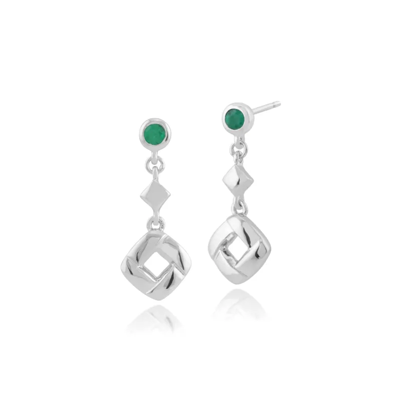 Classic Round Emerald Square Crossover Drop Earrings in 925 Sterling Silver sold by Gemondo Jewellery