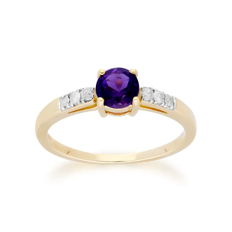 Gemondo 9ct Yellow Gold Amethyst & Diamond Round Cut Ring sold by Gemondo Jewellery