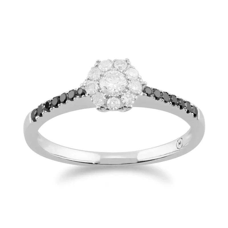 Gemondo 9ct White Gold 0.36ct White & Black Coloured Diamond Cluster Ring sold by Gemondo Jewellery