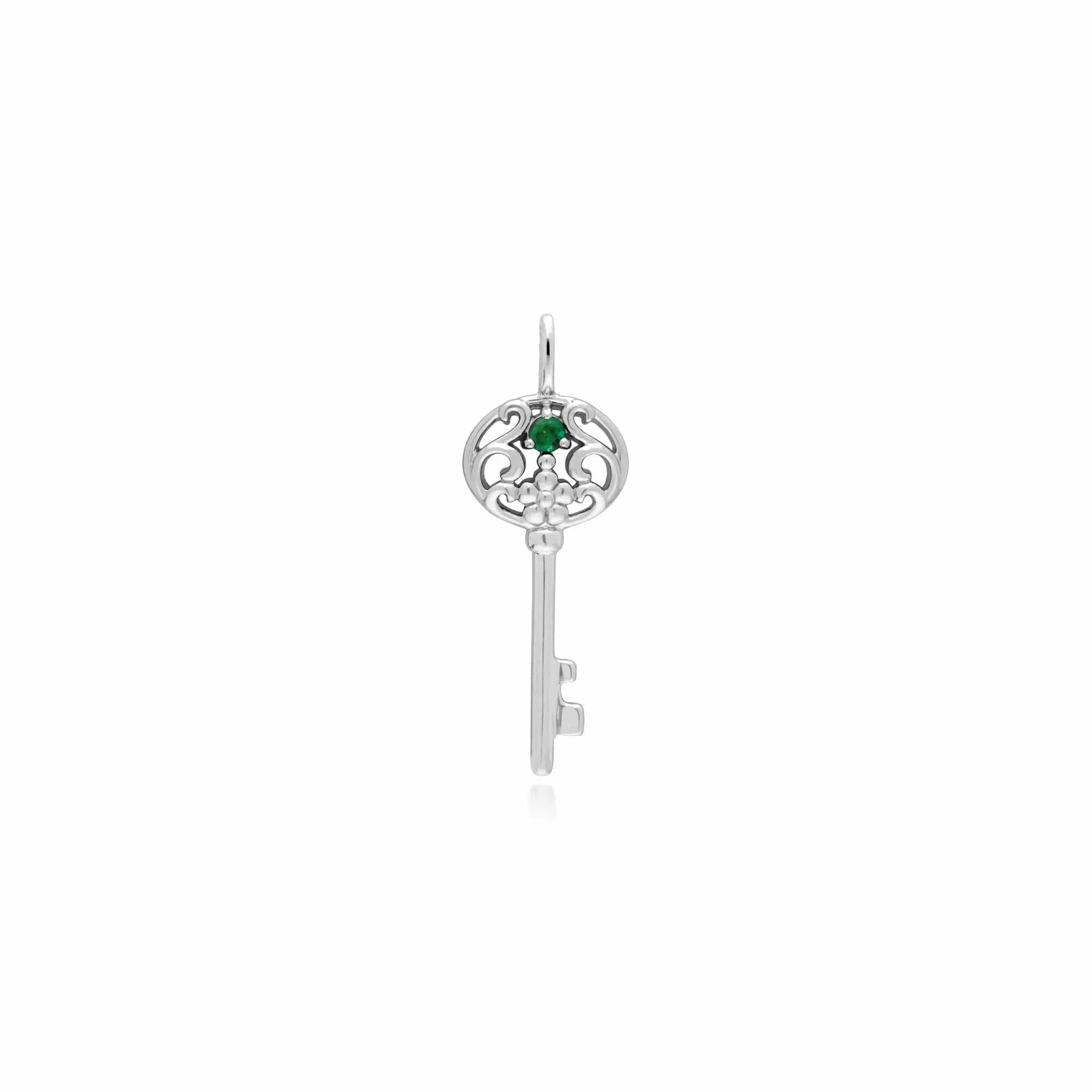 Classic Swirl Heart Lock Pendant & Emerald Big Key Charm in 925 Sterling Silver sold by Gemondo Jewellery product image thumbnail 2