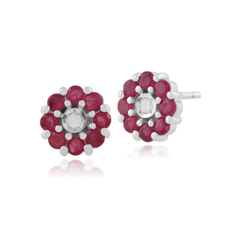 Gemondo 9ct White Gold 0.67ct Ruby & Diamond Floral Stud Earrings sold by Gemondo Jewellery