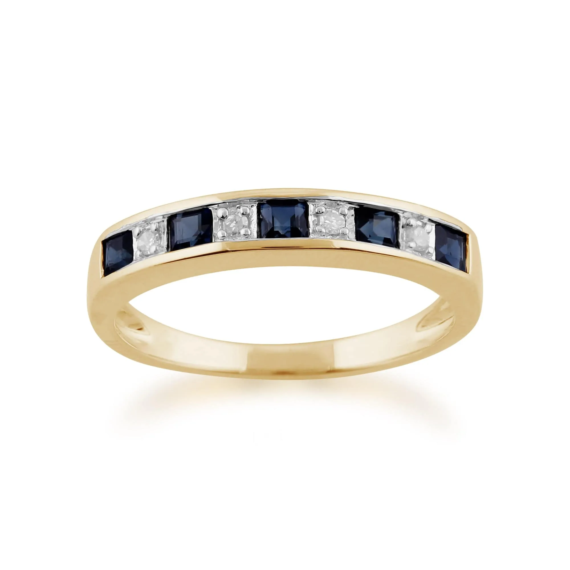 Classic Square Sapphire & Diamond Half Eternity Ring in Yellow 9ct Gold sold by Gemondo Jewellery