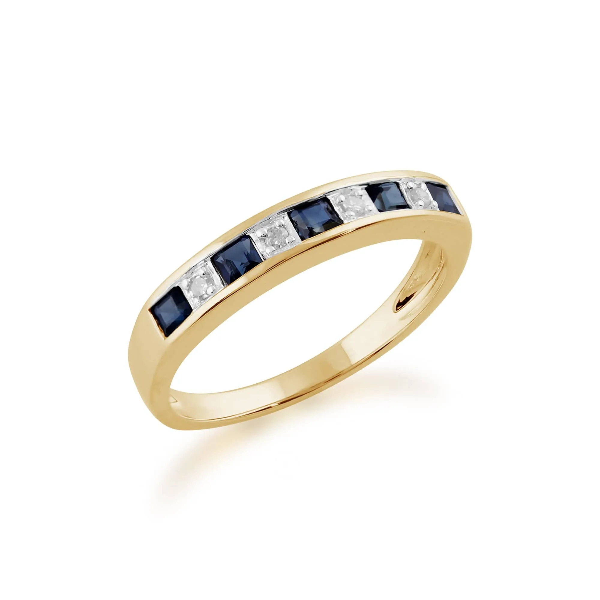 Classic Square Sapphire & Diamond Half Eternity Ring in Yellow 9ct Gold sold by Gemondo Jewellery product image thumbnail 2