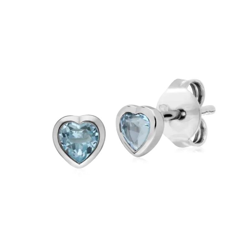 Essential Heart Shaped Blue Topaz Stud Earrings in 925 Sterling Silver 4.5mm sold by Gemondo Jewellery
