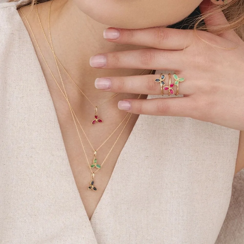 Floral Marquise Ruby Pendant Necklace in 9ct Yellow Gold sold by Gemondo Jewellery product image thumbnail 2