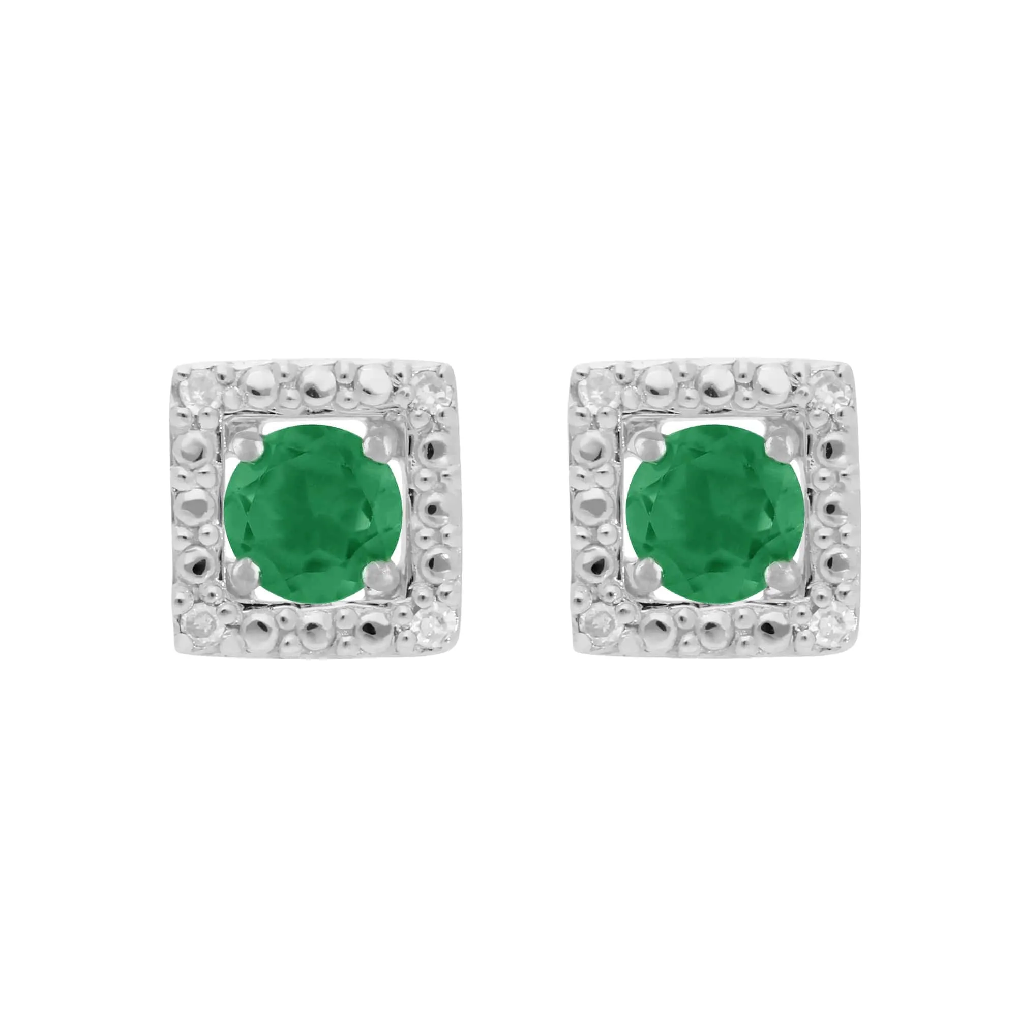 Classic Round Emerald Stud Earrings with Detachable Diamond Square Ear Jacket in 9ct White Gold sold by Gemondo Jewellery