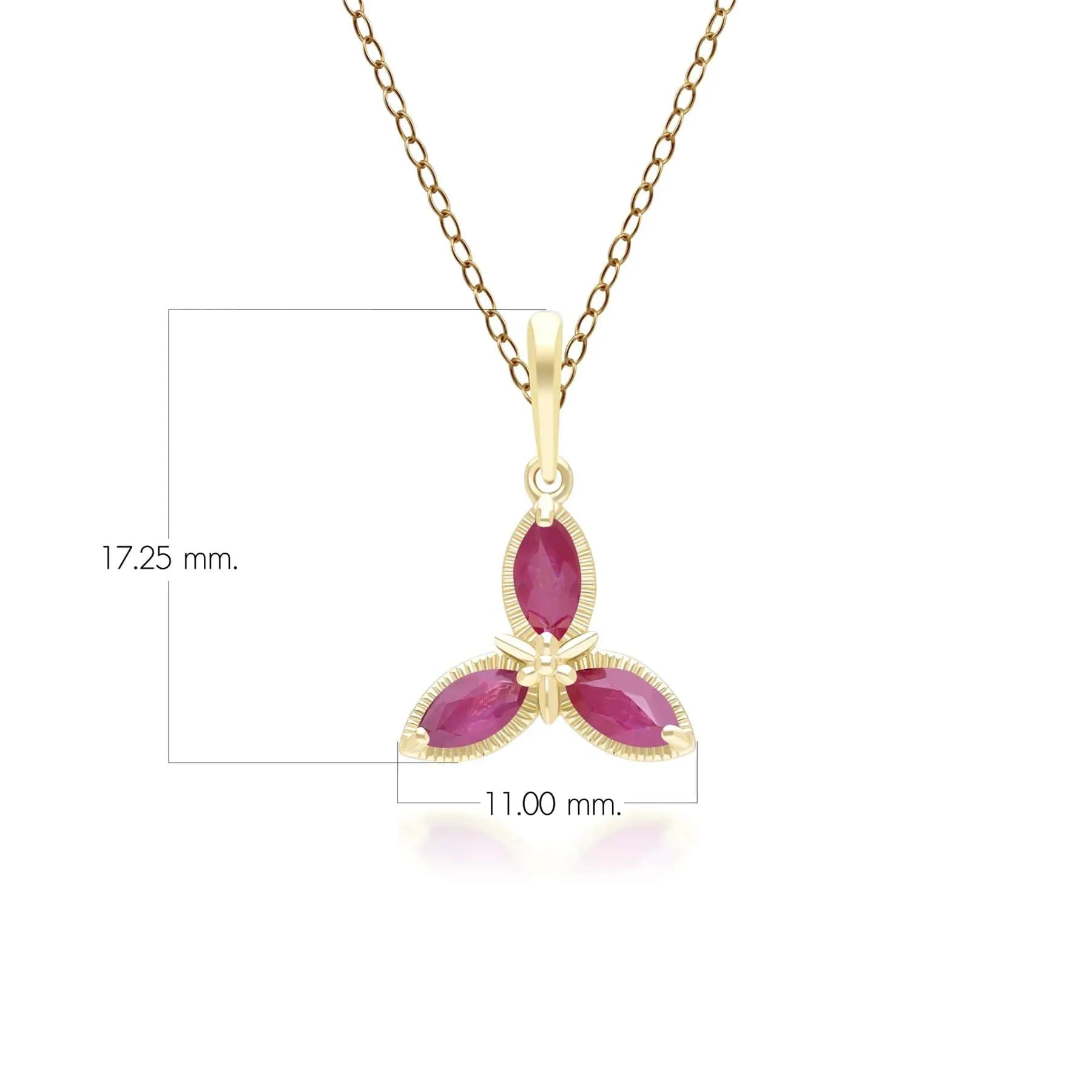 Floral Marquise Ruby Pendant Necklace in 9ct Yellow Gold sold by Gemondo Jewellery product image thumbnail 3